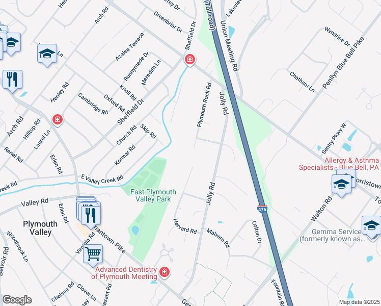 map of restaurants, bars, coffee shops, grocery stores, and more near 3067 Plymouth Rock Road in Plymouth Meeting