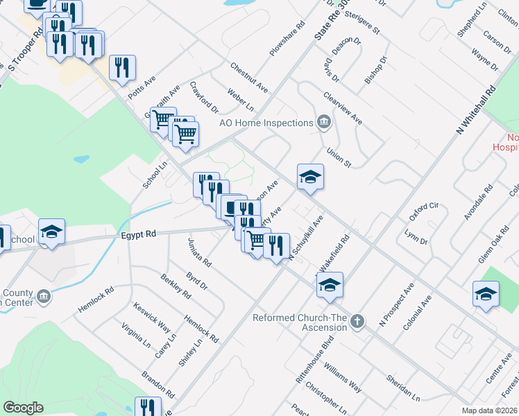 map of restaurants, bars, coffee shops, grocery stores, and more near 67 Jefferson Avenue in Eagleville