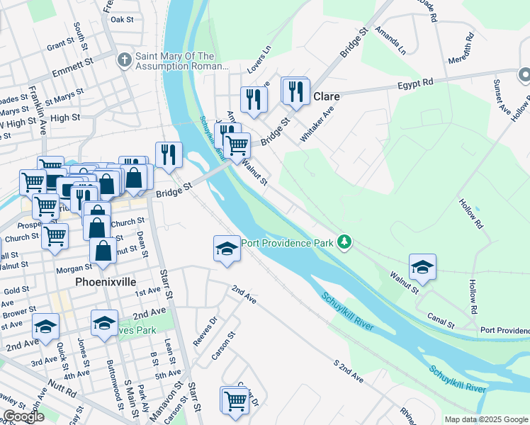 map of restaurants, bars, coffee shops, grocery stores, and more near 56-24 Walnut Street in Mont Clare