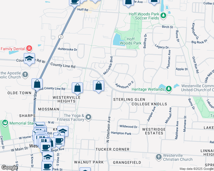 map of restaurants, bars, coffee shops, grocery stores, and more near 337 Aylesbury Court in Westerville
