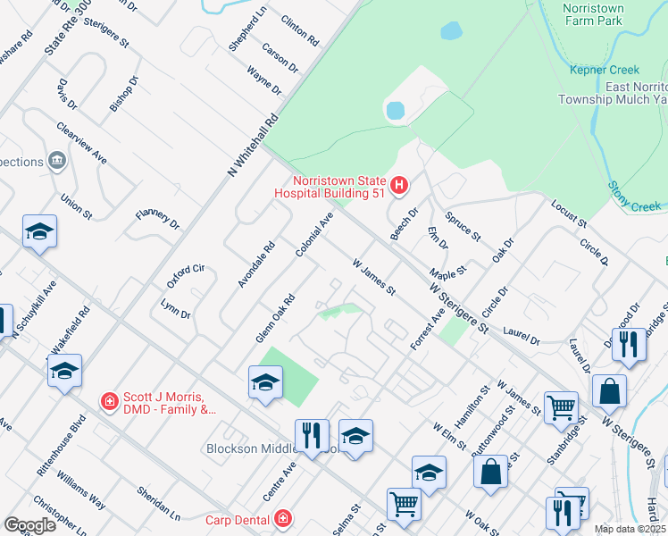 map of restaurants, bars, coffee shops, grocery stores, and more near 1015 Northridge Drive in Eagleville