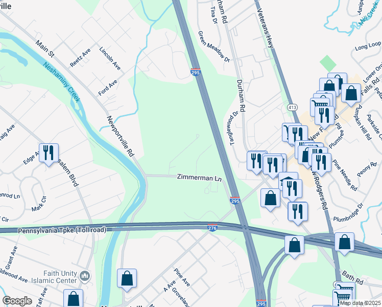 map of restaurants, bars, coffee shops, grocery stores, and more near 37 Midway Avenue in Langhorne