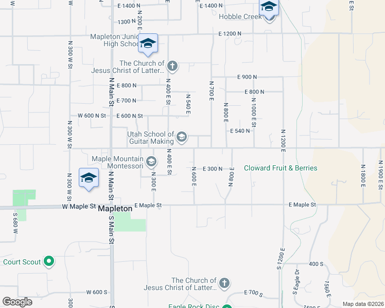 map of restaurants, bars, coffee shops, grocery stores, and more near 380 North 600 East in Mapleton