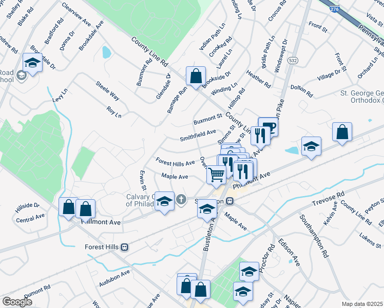 map of restaurants, bars, coffee shops, grocery stores, and more near 324 Simms Street in Philadelphia