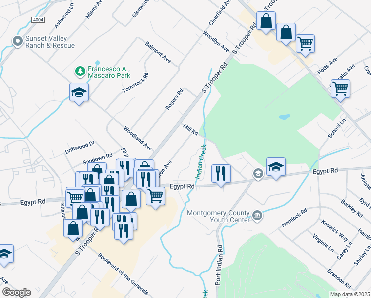 map of restaurants, bars, coffee shops, grocery stores, and more near 320 Heston Avenue in Norristown