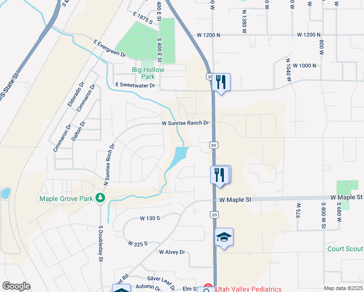 map of restaurants, bars, coffee shops, grocery stores, and more near 400 North 1800 West in Mapleton