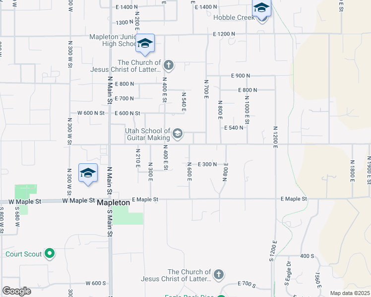 map of restaurants, bars, coffee shops, grocery stores, and more near 505 East 400 North Street in Mapleton