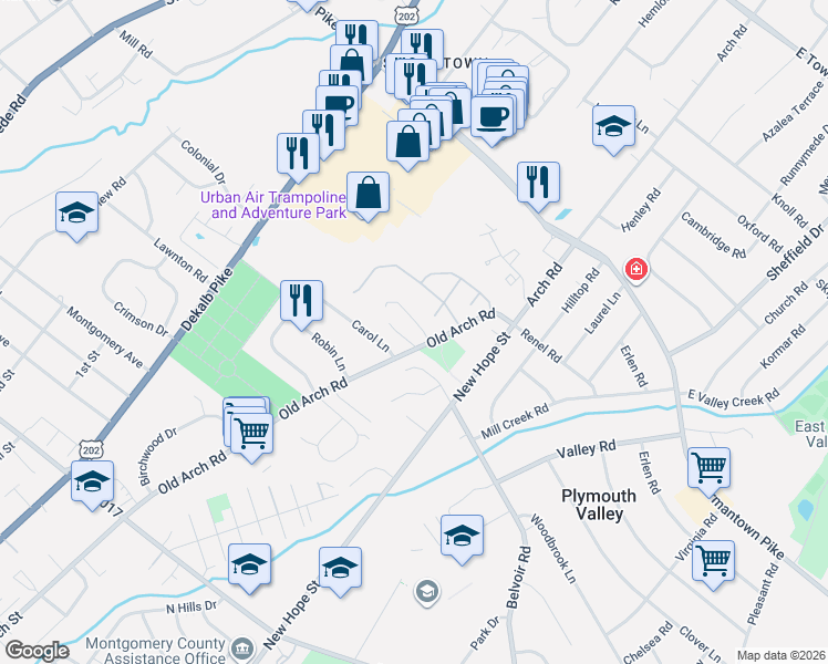 map of restaurants, bars, coffee shops, grocery stores, and more near 2311 Old Arch Road in East Norriton