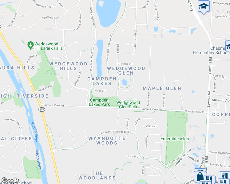 map of restaurants, bars, coffee shops, grocery stores, and more near 8135 Conine Drive in Dublin