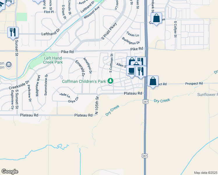 map of restaurants, bars, coffee shops, grocery stores, and more near 945 Neon Forest Circle in Longmont