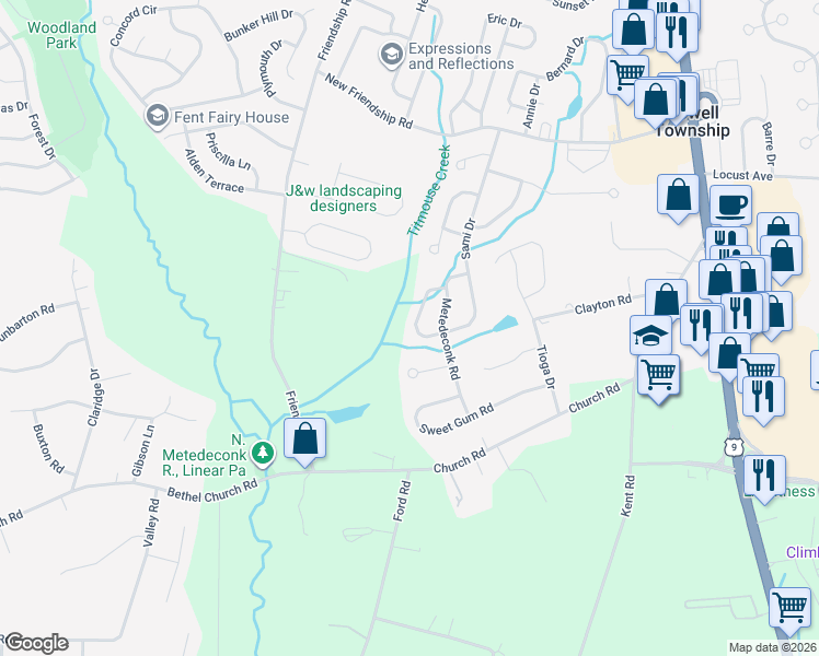 map of restaurants, bars, coffee shops, grocery stores, and more near 12 Reed Road in Howell Township