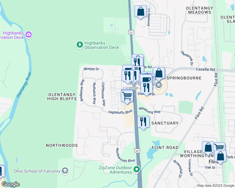 map of restaurants, bars, coffee shops, grocery stores, and more near 8340 Linton Boulevard in Columbus