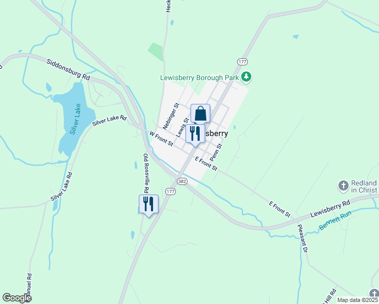 map of restaurants, bars, coffee shops, grocery stores, and more near 101 West Front Street in Lewisberry