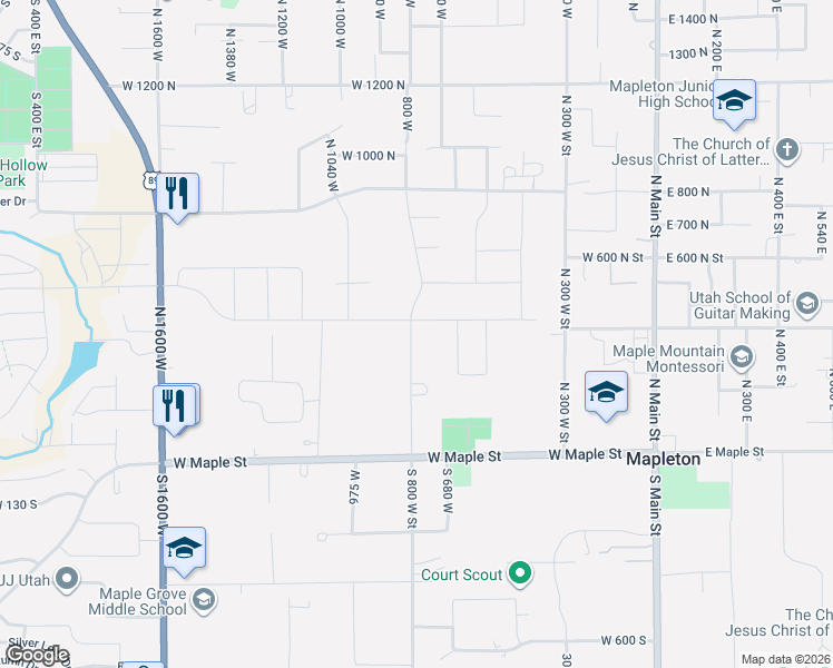 map of restaurants, bars, coffee shops, grocery stores, and more near 354 North 800 West Street in Mapleton