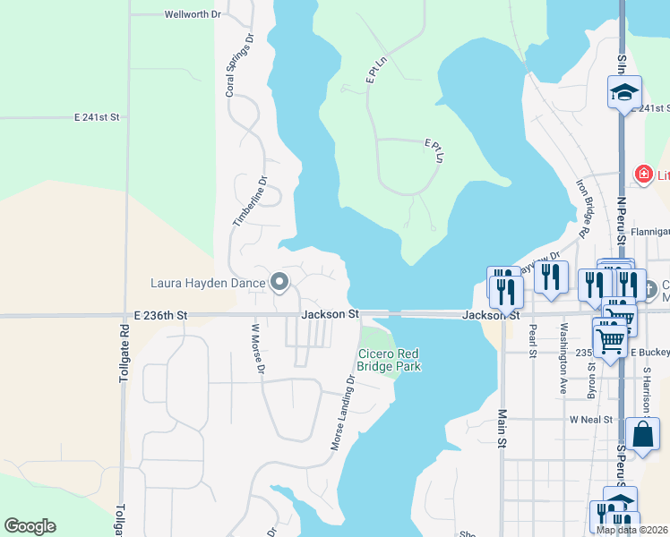 map of restaurants, bars, coffee shops, grocery stores, and more near 40 Bluewater Drive in Cicero