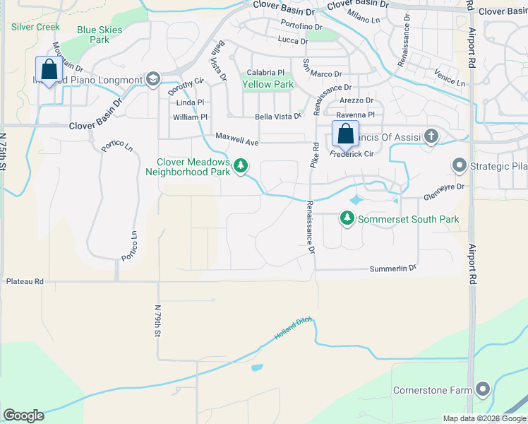 map of restaurants, bars, coffee shops, grocery stores, and more near 2153 Summerlin Lane in Longmont