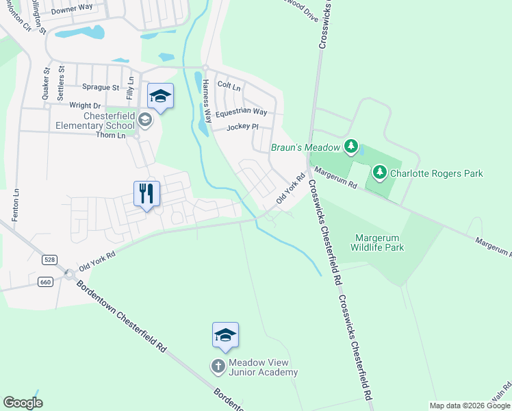 map of restaurants, bars, coffee shops, grocery stores, and more near 15 Old York Road in Burlington County