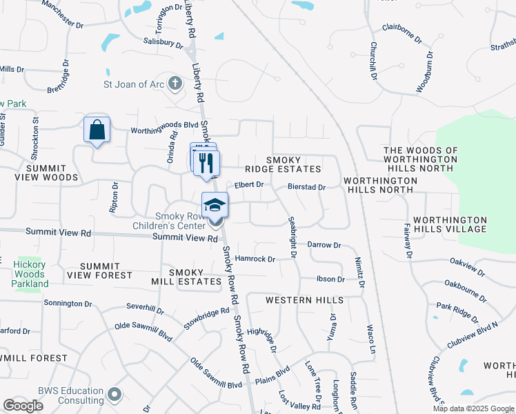 map of restaurants, bars, coffee shops, grocery stores, and more near 1951 Summit Row Boulevard in Powell