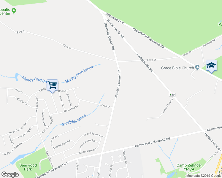 map of restaurants, bars, coffee shops, grocery stores, and more near 501 Newtons Corner Road in Howell