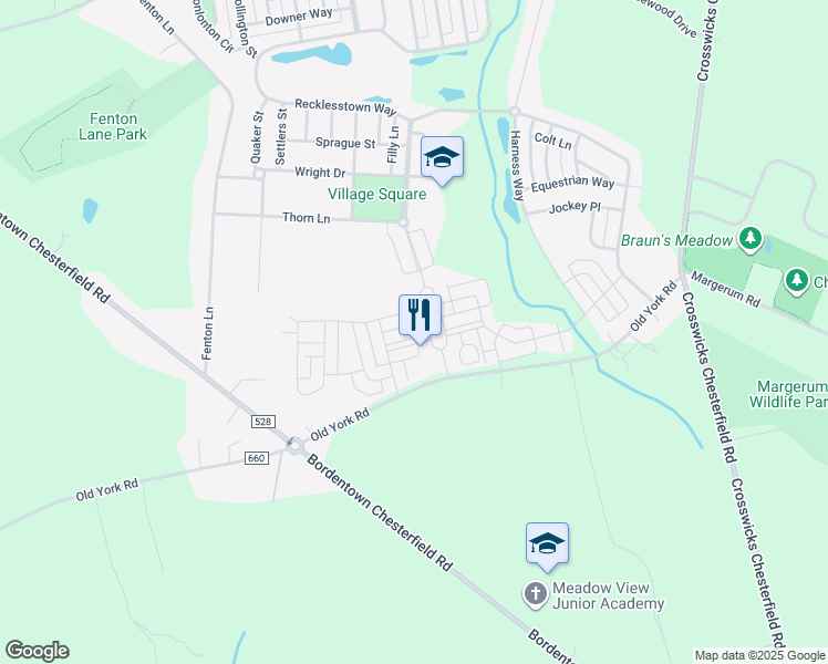 map of restaurants, bars, coffee shops, grocery stores, and more near 25 Olivia Way in Burlington County