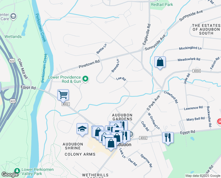 map of restaurants, bars, coffee shops, grocery stores, and more near 1029 Longspur Road in Eagleville