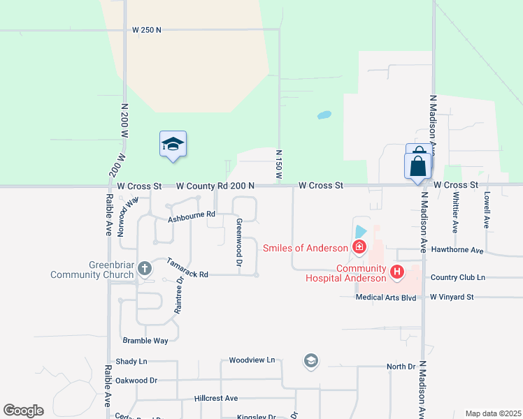 map of restaurants, bars, coffee shops, grocery stores, and more near 1914 East Balsam Court in Anderson