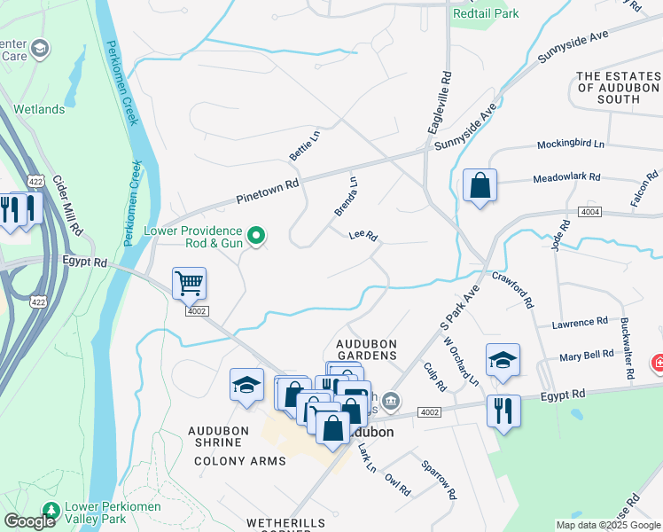 map of restaurants, bars, coffee shops, grocery stores, and more near 1029 Longspur Road in Eagleville