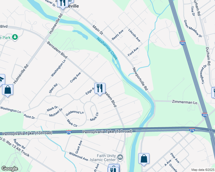 map of restaurants, bars, coffee shops, grocery stores, and more near 6328 Fulton Avenue in Bensalem