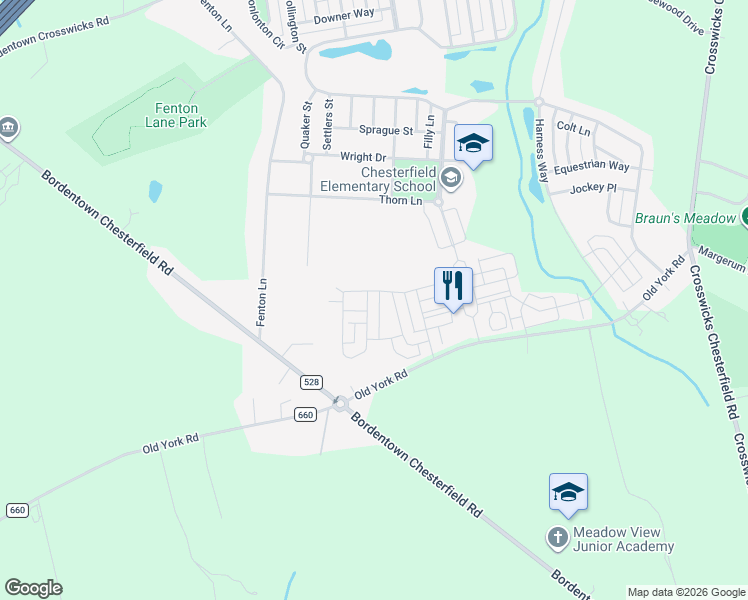 map of restaurants, bars, coffee shops, grocery stores, and more near 106 Applegate Way in Chesterfield Township