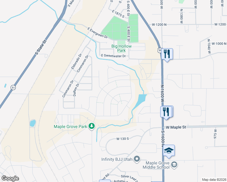 map of restaurants, bars, coffee shops, grocery stores, and more near 2525 Goodnight Drive in Springville