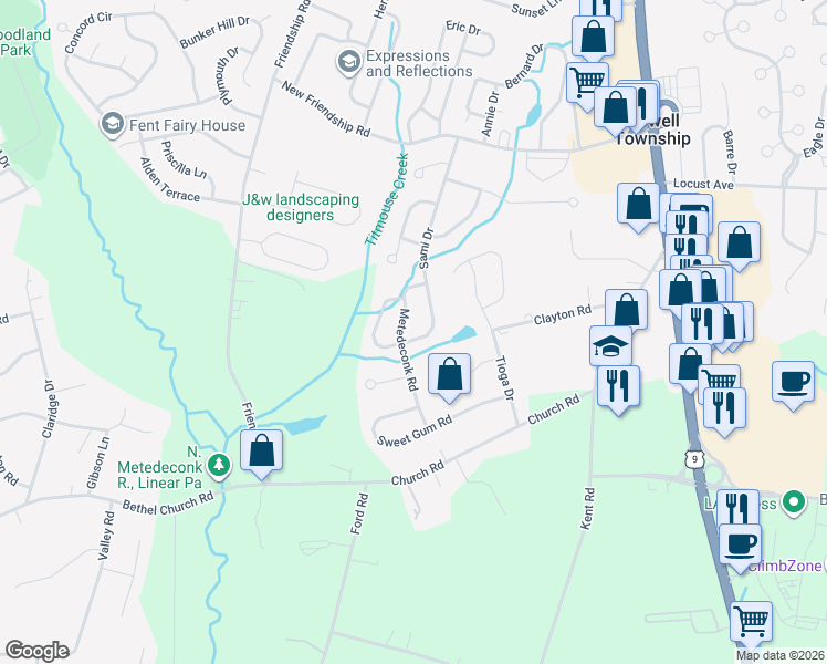 map of restaurants, bars, coffee shops, grocery stores, and more near 12 Metedeconk Road in Howell Township