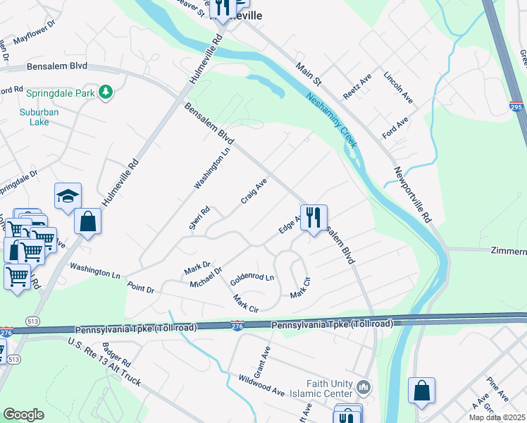 map of restaurants, bars, coffee shops, grocery stores, and more near 6216 Garrett Avenue in Bucks County