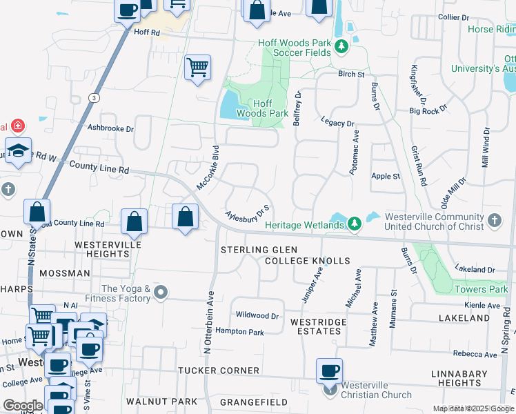 map of restaurants, bars, coffee shops, grocery stores, and more near 394 Aylesbury Dr S in Westerville