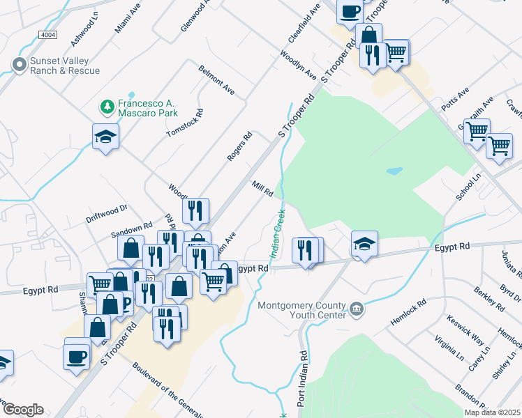 map of restaurants, bars, coffee shops, grocery stores, and more near 320 Heston Avenue in Norristown