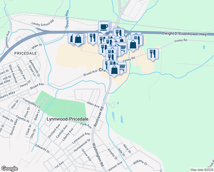 map of restaurants, bars, coffee shops, grocery stores, and more near 631 Rostraver Road in Belle Vernon