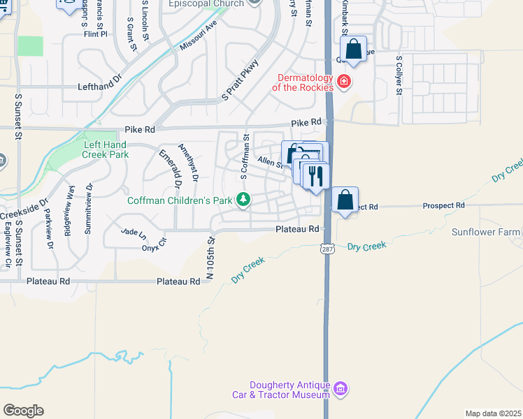 map of restaurants, bars, coffee shops, grocery stores, and more near 1012 Neon Forest Circle in Longmont