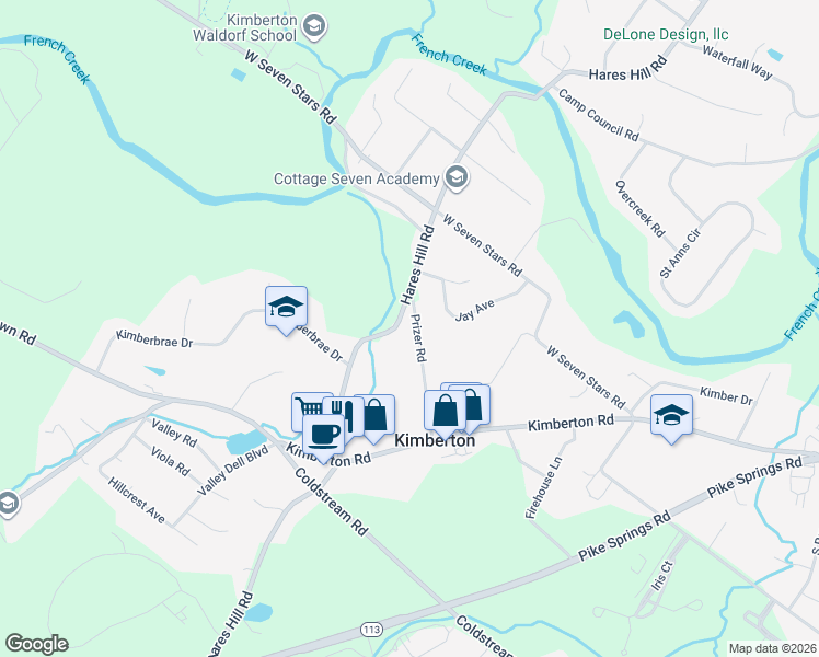 map of restaurants, bars, coffee shops, grocery stores, and more near 64 Prizer Road in Phoenixville