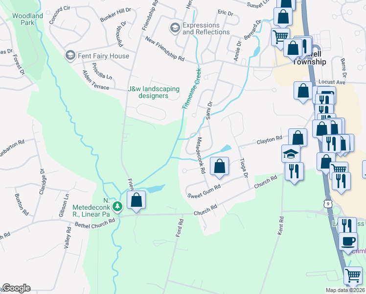 map of restaurants, bars, coffee shops, grocery stores, and more near 12 Reed Road in Howell Township