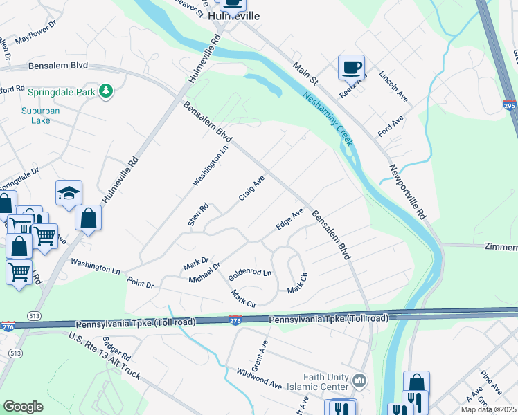 map of restaurants, bars, coffee shops, grocery stores, and more near 6216 Garrett Avenue in Bucks County