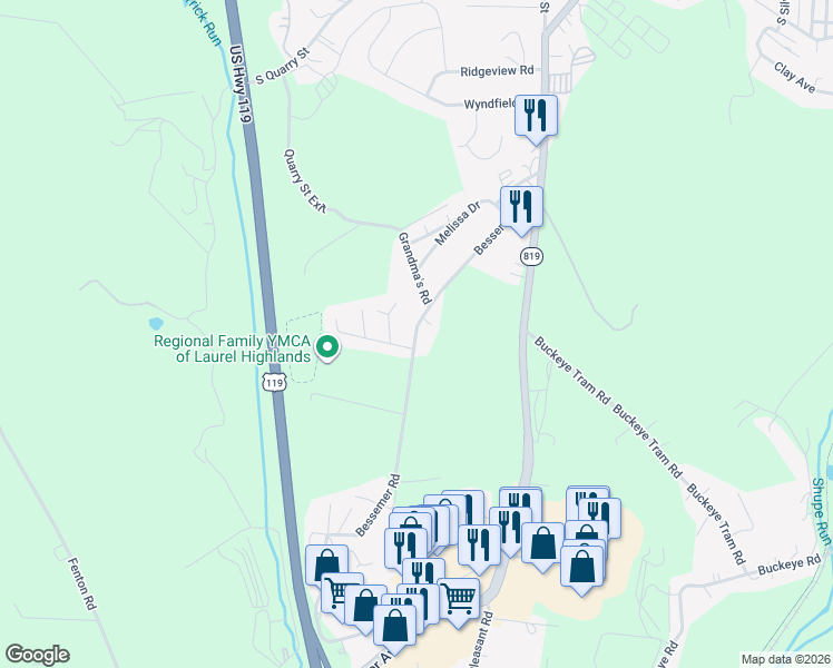 map of restaurants, bars, coffee shops, grocery stores, and more near 501 Bessemer Road in Mount Pleasant