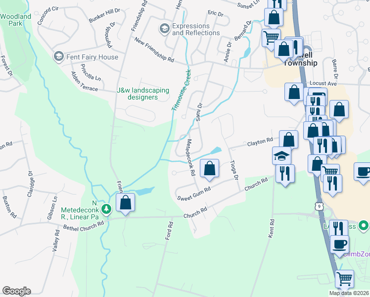 map of restaurants, bars, coffee shops, grocery stores, and more near 12 Metedeconk Road in Howell Township