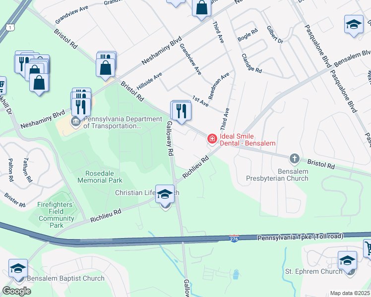 map of restaurants, bars, coffee shops, grocery stores, and more near 311 Thunder Circle in Bensalem