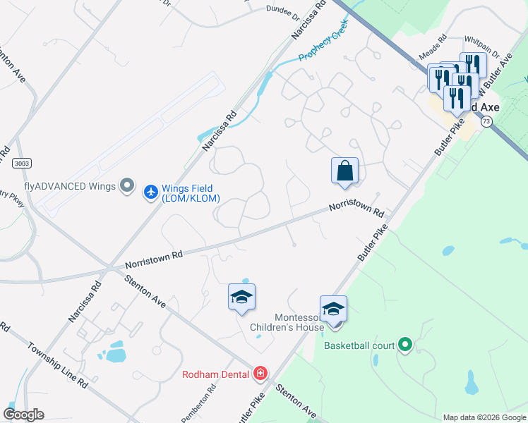 map of restaurants, bars, coffee shops, grocery stores, and more near 127 Evergreen Court in Blue Bell