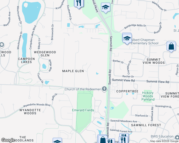 map of restaurants, bars, coffee shops, grocery stores, and more near 3910 Summitview Road in Dublin