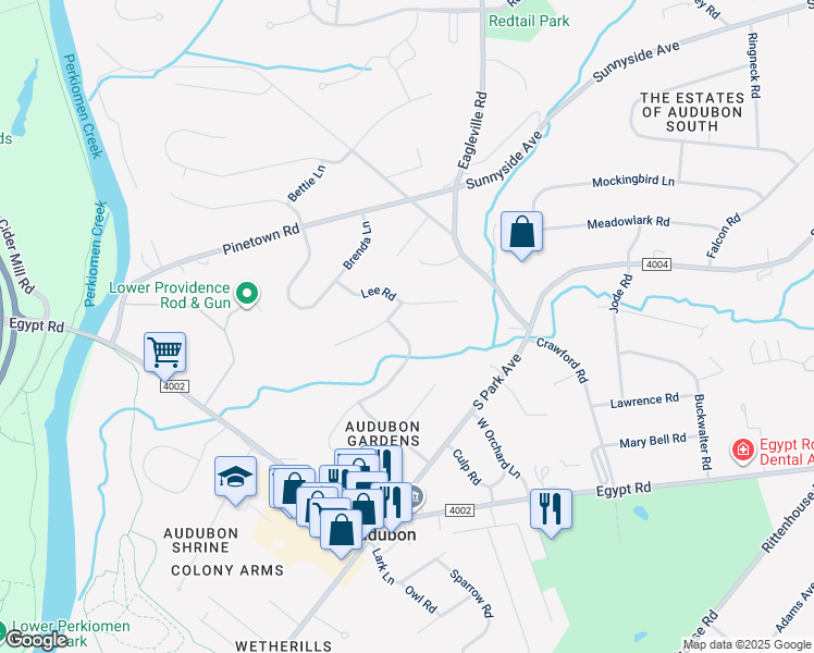 map of restaurants, bars, coffee shops, grocery stores, and more near 1004 Shearwater Drive in Eagleville