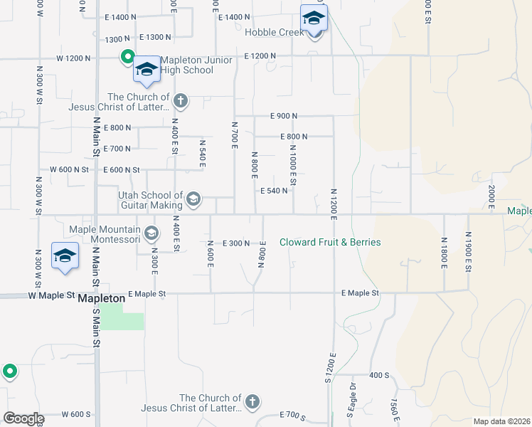 map of restaurants, bars, coffee shops, grocery stores, and more near 875 East 400 North Street in Mapleton