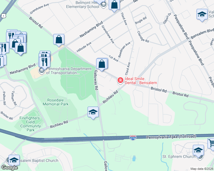 map of restaurants, bars, coffee shops, grocery stores, and more near 311 Thunder Circle in Bensalem