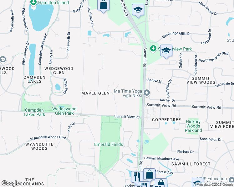 map of restaurants, bars, coffee shops, grocery stores, and more near 3948 Summitview Road in Dublin