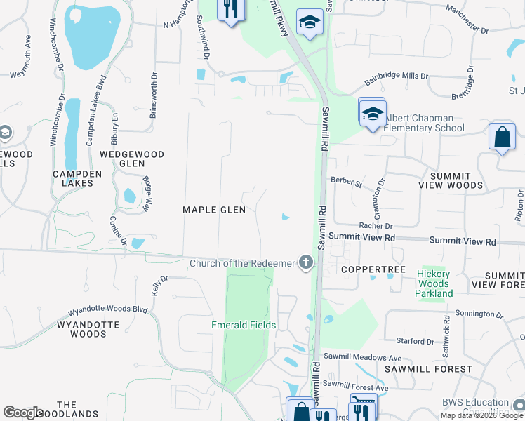 map of restaurants, bars, coffee shops, grocery stores, and more near 3910 Summitview Road in Dublin