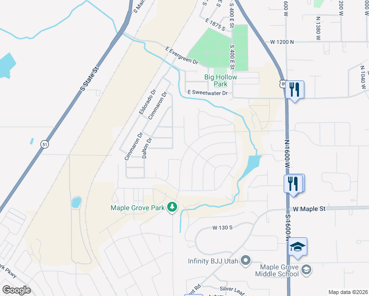 map of restaurants, bars, coffee shops, grocery stores, and more near in Springville